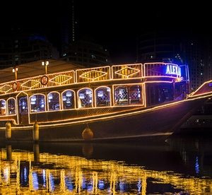 Dhow Cruise with Dinner, Pick-Up and Drop-Off for Up to Four at Dream Night Tours Entertainment Offers Shop Online at Special Price from Dubai Offers
