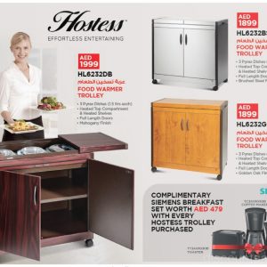 Get a FREE Siemens Breakfast Set worth AED 479 with every Hostess Trolley Purchased @ Sharaf DG Al Ghurair Centre Shop Online at Special Price from Dubai Offers